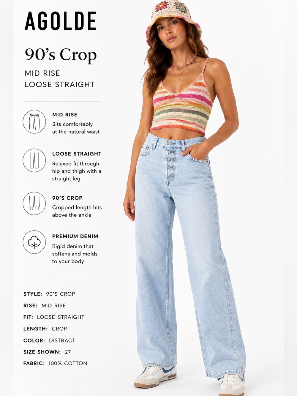 NWT AGOLDE 90’s Crop Jeans Size 27 Light Wash High Rise Straight Leg